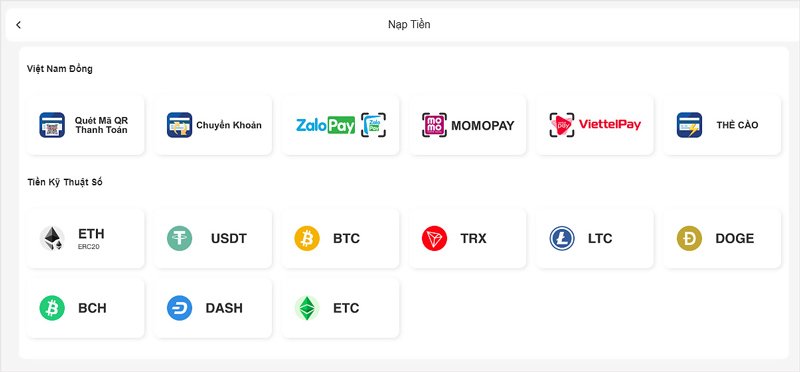 Nhà cái cung cấp nhiều hình thức nạp tiền khác nhau
