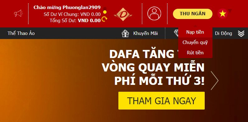 Truy cập trang chủ và chọn mục Nạp tiền