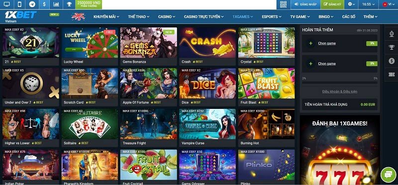 Các trò chơi Slot tại 1XBET đa dạng với nhiều chủ đề khác nhau