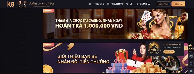 Chương trình nạp lần đầu tại K8 cũng rất hấp dẫn và phụ thuộc vào từng sản phẩm mà bạn chọn chơi.