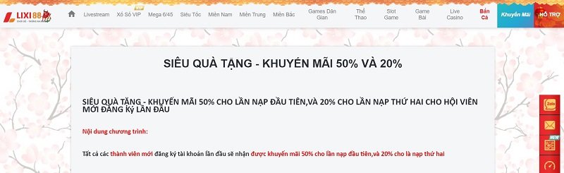 Siêu quà tặng, thưởng khuyến mãi 50% và 20%