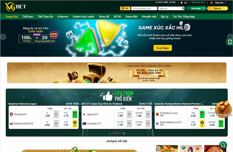 Giao diện chính của V9Bet rất sinh động