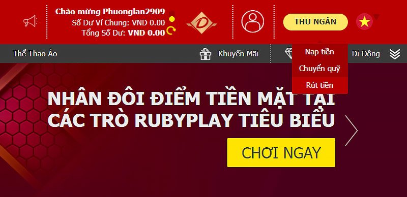 Chọn mục Rút tiền