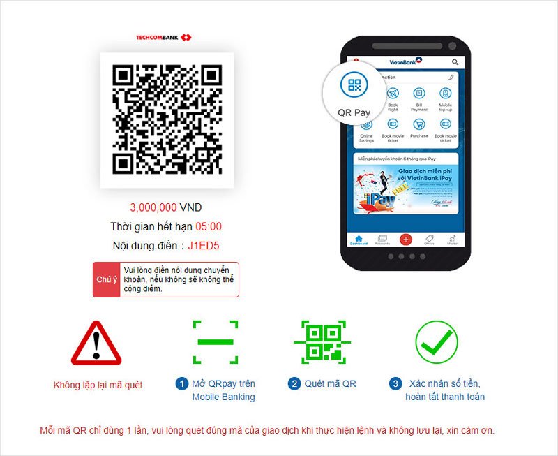 Quét mã QR trên app ngân hàng để thực hiện