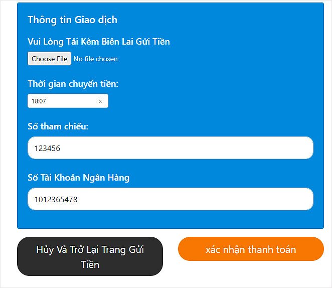 Điền thông tin phiếu gửi tiền