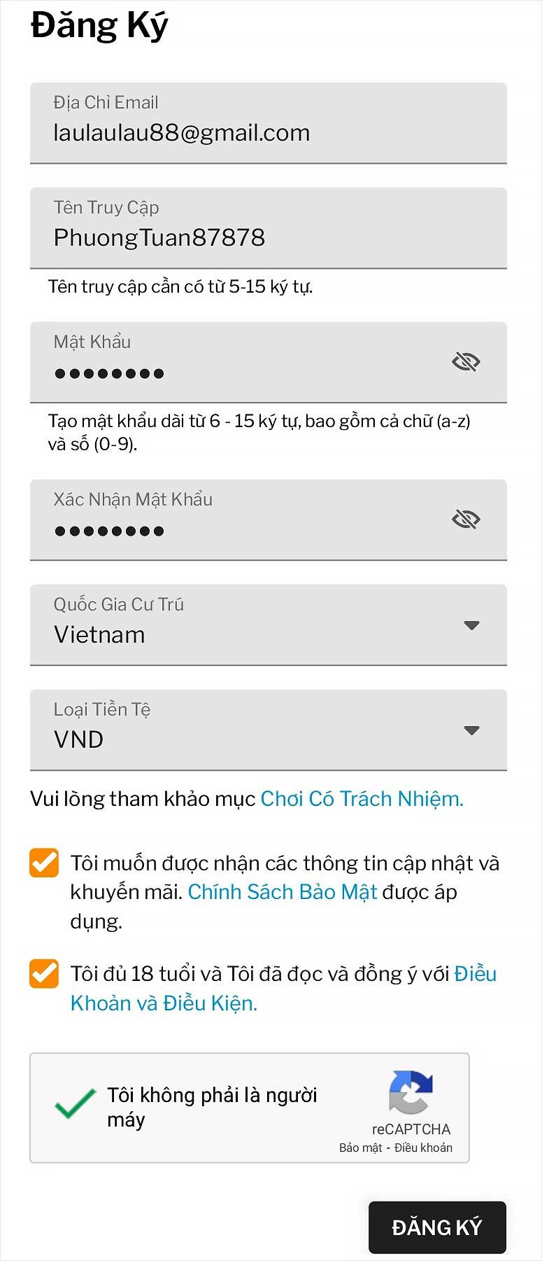 Thực hiện các thao tác như trên website